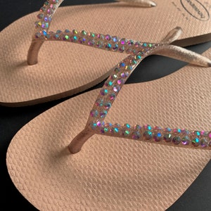 Tongs Havaiana en cristal strass personnalisées, bride fine, sandales scintillantes strass, chaussons de mariée bohème, chaussure de plage d'été Other