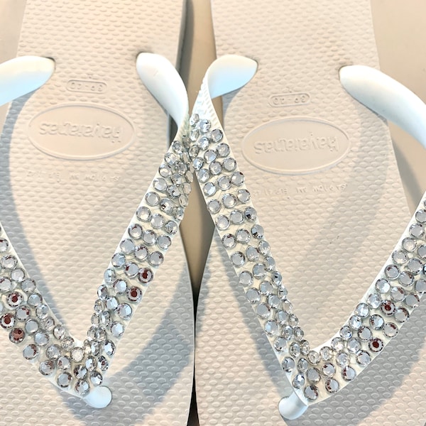 Crystal Encrusted Flip Flops Thongs Havaianas / Rhinestone Sparkle Footwear / Gift For Her / Bride Bridesmaid Wedding Special Occasion Shoes