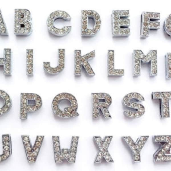 10mm Silver Slide Letter with Rhinestone Centre