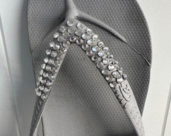 Custom Crystal Flip Flops Thong Archies Orthotic, Clear Rhinestone Sparkle Footwear Sandal, Wedding Special Occasion Shoe Bejewelled Slipper