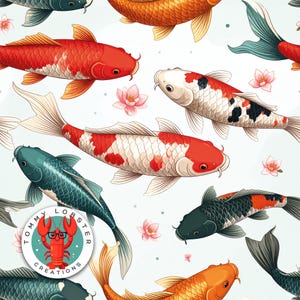 Japanese Koi Carp Pattern: Seamless Digital Paper (12"x12" JPEG Download)