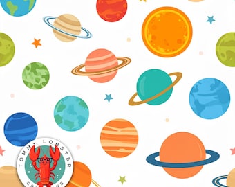 Planets Digital Paper: Seamless Solar System Pattern (12"x12" JPEG Digital Download)