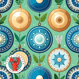 Gong digitaal naadloos patroon, gongpatroon, meditatiedagboekpapier, zelfzorg, mindfulness, naadloze gong-vijl, Azië-dagboekpapier