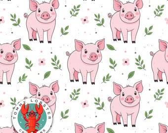 Pig Seamless Pattern, Farm Animal Print (Digital Download)