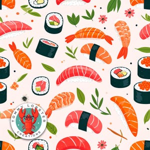Sushi pattern, sushi seamless file, sushi digital paper, sushi scrapbook, Japanese food pattern, Japan scrapbook paper, sushi craft paper