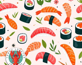 Sushi Seamless Pattern: Japanese Food Digital Paper (Digital Download)