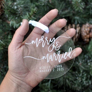 Personalized Wedding Ornament Merry and Married With Names and Year image 2