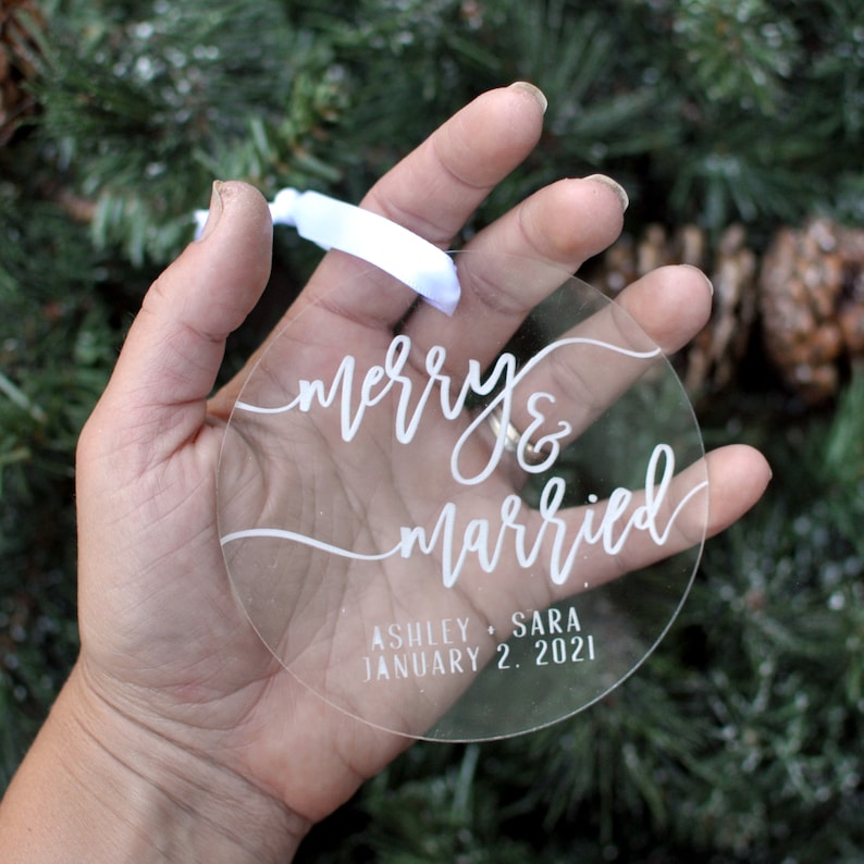 Personalized Wedding Ornament Merry and Married With Names and Year image 2