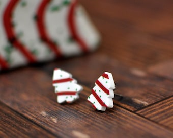 Holiday Snack Cake Stud Earrings! Christmas Tree Handmade Earrings