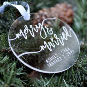 Personalized Wedding Ornament Merry and Married With Names and Year image 1