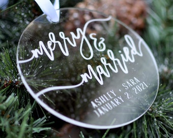 Personalized Wedding Ornament - Merry and Married With Names and Year