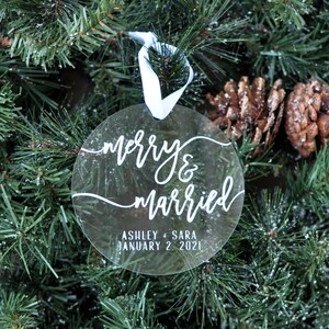 Personalized Wedding Ornament Merry and Married With Names and Year image 3