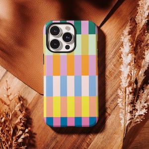 Étui de téléphone robuste à rayures colorées Design minimaliste pour iPhone 16 15 14 13 12 11 Pro Max Étui Samsung S24 S23 A55 A54 Cadeaux de vacances