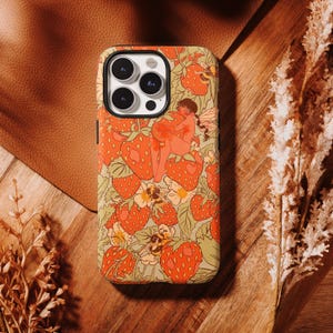 Hübsche rosa Erdbeer Handyhülle, Fruity iPhone Hülle, Frühling Erdbeer Mädchen Handyhülle, Samsung Galaxy Perfekte Sommer Hand gezeichnete Früchte