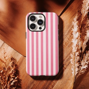 Pink & White Striped Phone Case, Retro Vertical Stripe Design, Bold Aesthetic, Chic Vibrant Gift Idea for Women,iPhone 16 Pro Max 15 Plus