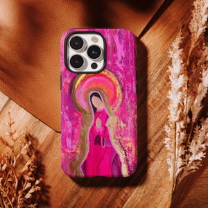 Moderne Virgen de Guadalupe Telefonhülle - Rosa abstrakte katholische Kunst iPhone Samsung Cover, weibliches religiöses Kunstgeschenk, Latein spirituelle Hülle