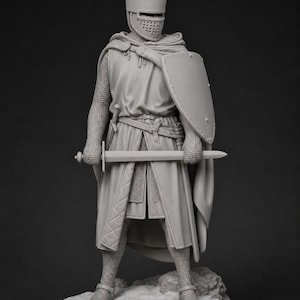 Medieval Crusader Knight Resin Model Kit | 75mm Unpainted Miniature | 2 Heads DIY Diorama Figure image 4