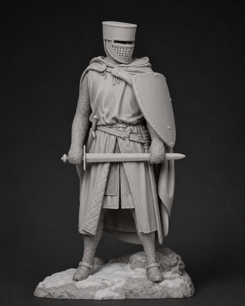 Medieval Crusader Knight Resin Model Kit | 75mm Unpainted Miniature | 2 Heads DIY Diorama Figure image 4