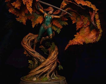 Autumn Forest Fairy Resin Model Kit | Unpainted 3D Printed Miniature | 55mm/ 75mm | Nature Spirit Display Figure
