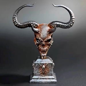 Dark Fantasy Demon Skull Bust Statue with Horns | Gothic Collectible Figurine, Medieval Horror Decor, Resin Sculpture Gift
