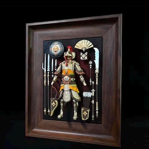 Framed Chinese Warrior Armor & Weapons Miniature Display | Historical Collectible Wall Art