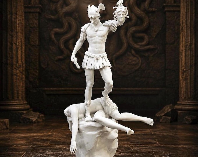 Perseus and Medusa Resin Statue – Classical Greek Mythology Miniature Sculpture