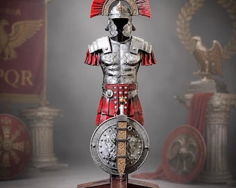 Hand Painted Roman Warrior Armour Bust (210mm) | Resin Gladiator Statue | Ancient Rome Desk Decor | History Gift | Spartan Helmet Display