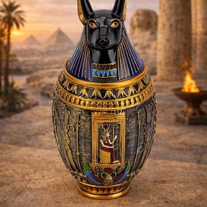 Egyptisk Anubis kanopisk burk | Farao Anubis förvaringskruka | Gotisk dekor | Egyptisk staty | Harts prydnadsburk | Forntida Egypten gåva