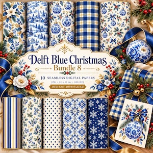 Delft Blue Christmas Digital Paper Bundle — 10 Coordinating Patterns
