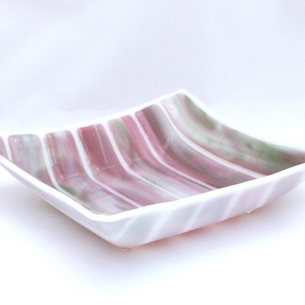 Decorative Glass Bowl, Large Square Glass Bowl, Serving Bowl, Centerpiece, Pastel Colors, Easter Bowl