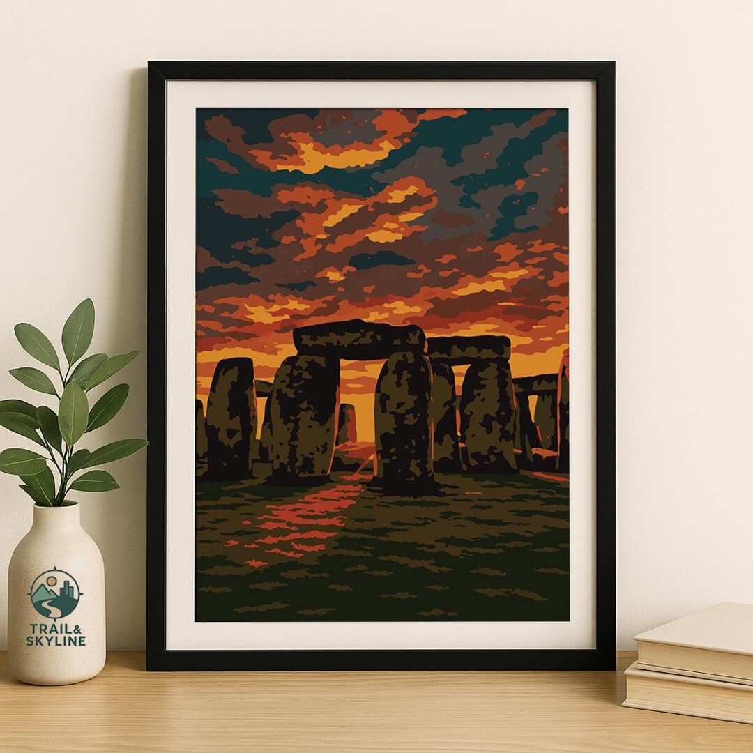 Stonehenge Sunset Travel Poster: Vintage England Landmark Art - Etsy