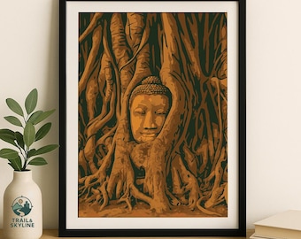Ayutthaya Buddha Tree Print: Thailand Travel Poster