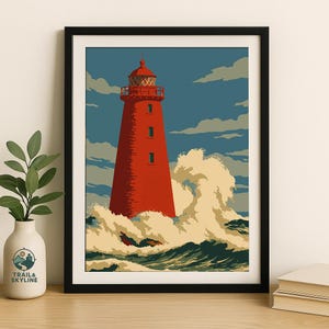 Poolbeg Lighthouse Printed Poster – Dublin Ireland Coastal Wall Art, Vintage Travel Print, Stormy Sea Nautical Decor - Traveler Gift Idea