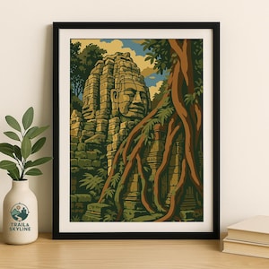 Cambodia Temple Wall Art Print– Angkor Wat Bayon Face Poster, Jungle Ruins Travel Print, Southeast Asia Decor – Gift Idea for Travelers