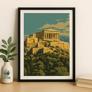 Acropolis Athens Poster – Greece Travel Print, Parthenon Wall Art, Ancient Greek Landmark Illustration, Vintage Gift Idea for Travelers