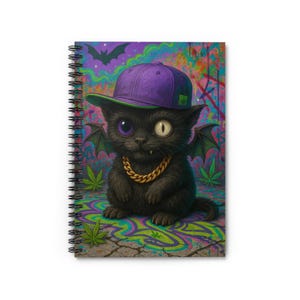 Cute Bat Cat Spiral Notebook - Fun, Creative Journal for Cat Lovers, Gifts for Halloween, School or Daily Note-taking, Unique Sketchbook,