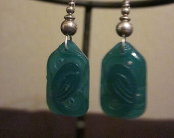 Chrysoprase Glass Earrings -  Early 1900's Vintage Czech Glass and Sterling Silver