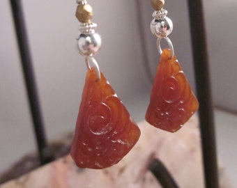 Carnelian Glass Earrings -  Early 1900's Vintage Czech Glass and Sterling Silver