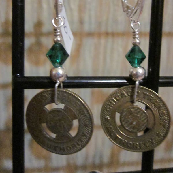 CTA Transit Token Sterling Silver Lever Back Earrings - Brass CTA Tokens