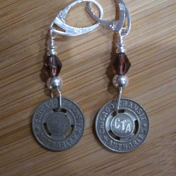 CTA Transit Tokens - Sterling Silver Lever Back Earrings - Metal 16mm CTA Tokens