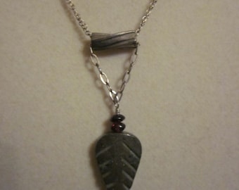 Pyrite Leaf Pendulum Art Deco Style Necklace