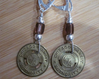 CTA Transit Token Sterling Silver Lever Back Earrings - Brass CTA Tokens