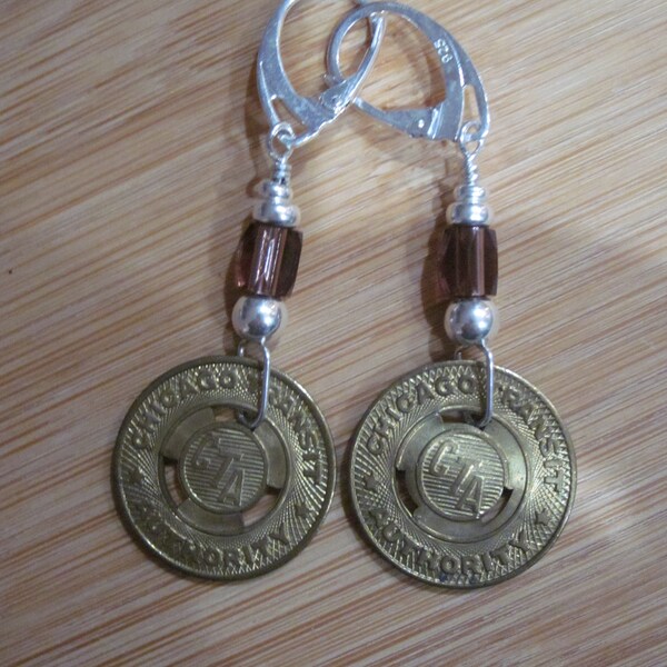 CTA Transit Token Sterling Silver Lever Back Earrings - Brass CTA Tokens