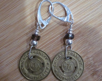 CTA Transit Token Sterling Silver Lever Back Earrings - Brass CTA Tokens