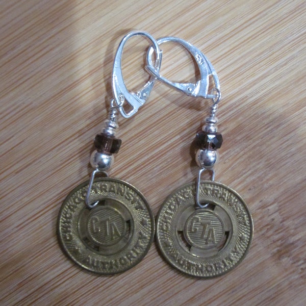 CTA Transit Token Sterling Silver Lever Back Earrings - Brass CTA Tokens