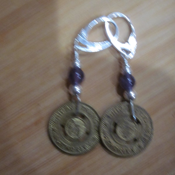 CTA Transit Token Sterling Silver Lever Back Earrings - Brass CTA Tokens