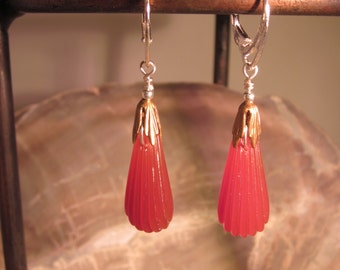 Carnelian Glass Earrings -  Vintage Czech Glass, Brass and Sterling Silver Beads, Lever Back