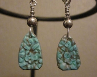 Turquoise Glass Earrings -  Early 1900's Vintage Czech Glass and Sterling Silver