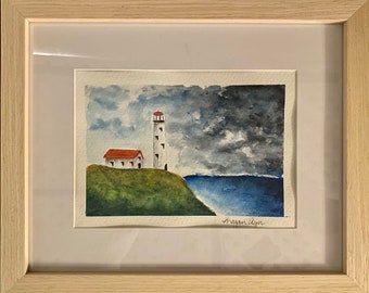 Original Framed Hand Painted 5x7 Lighthouse Watercolor