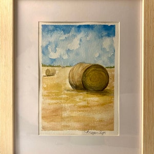 Original Framed Hand Painted 5x7 Hay Field